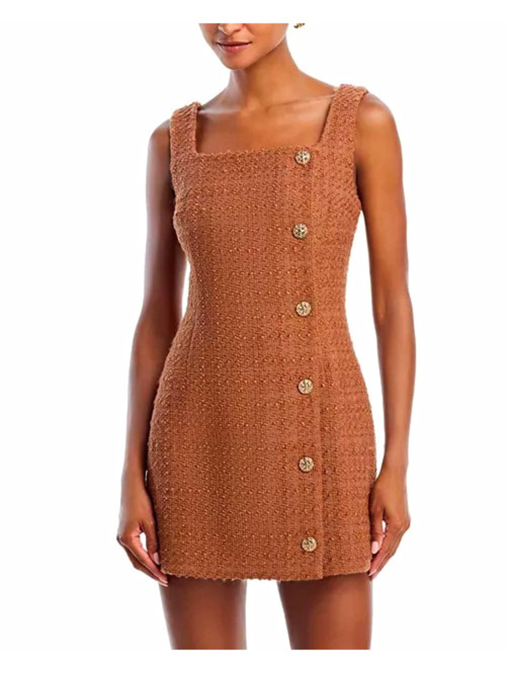 NWT French Connection Dress Brown Tweed Square Neck Shift Mini 12 Lined #1045